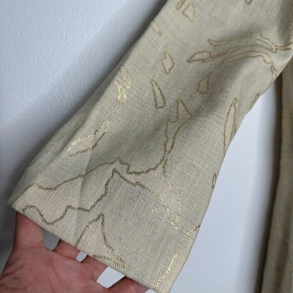 J Crew Shift Dress Silk Linen Blend Beige Gold Design Pockets Size 10 - Picture 3 of 10